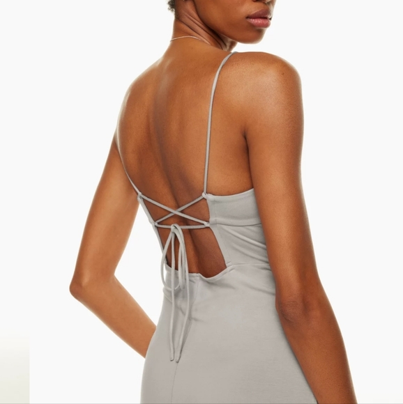 Wilfred Dreamweaver midi slit tie open back dress ashen gray S - Picture 3 of 8